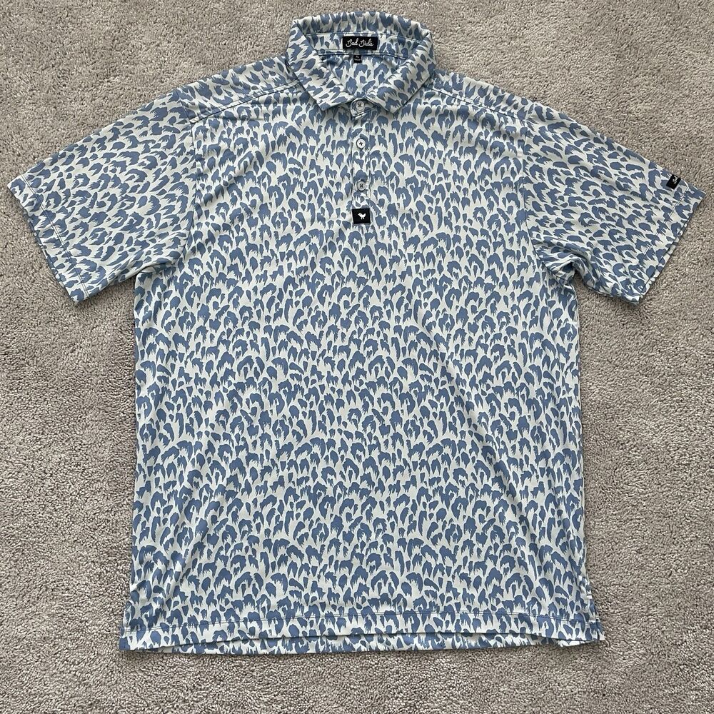 Bad Birdie Mens XL Hotel Azul Golf Polo Shirt Blue Geometric Performance Stretch